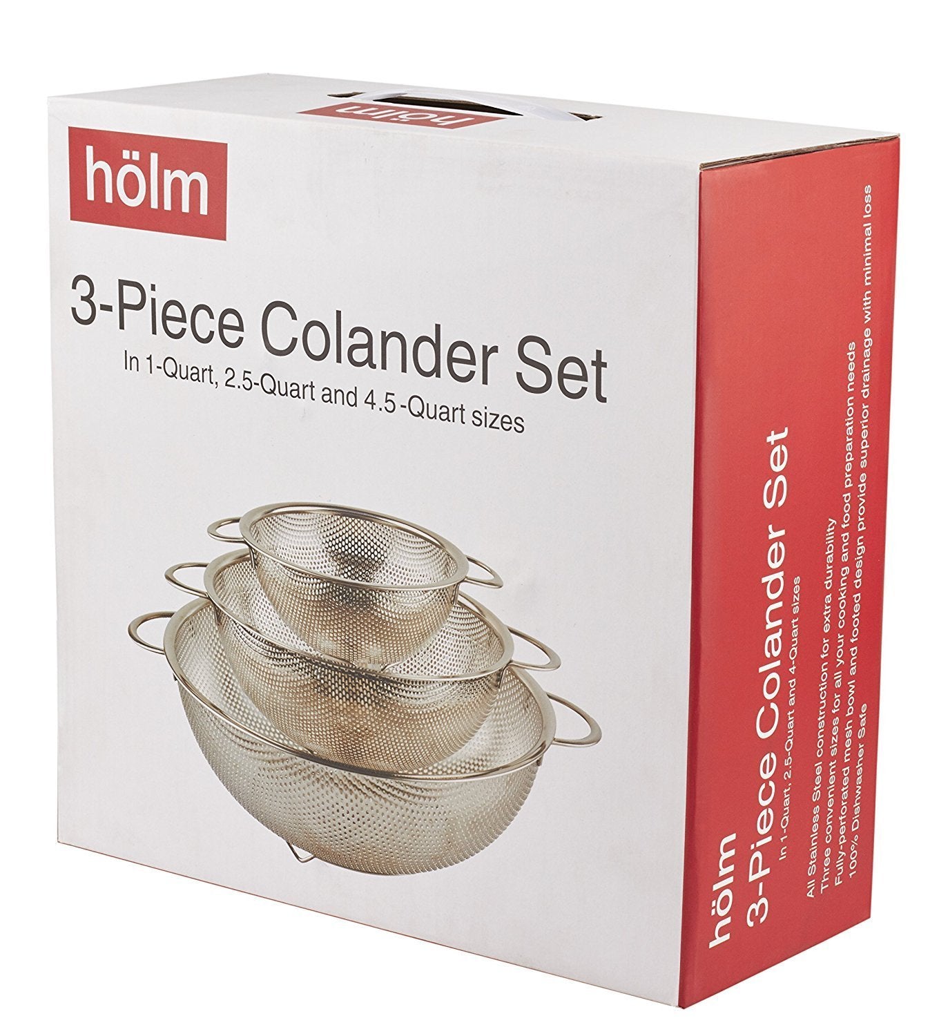 HÖLM 3-Piece Stainless Steel Mesh Micro-Perforated Colander Set (1-Qua ...